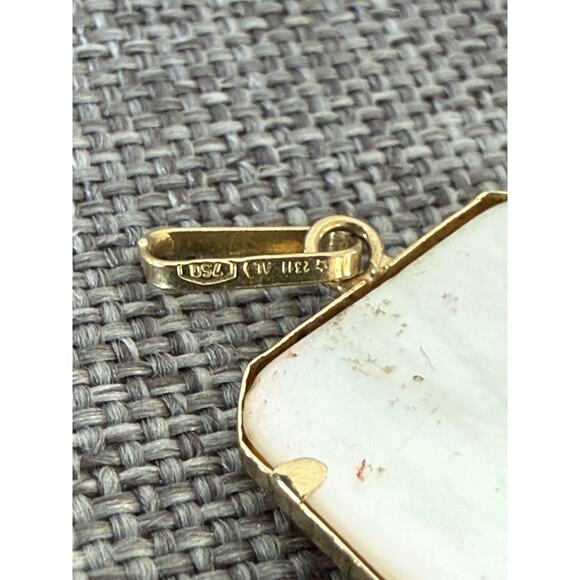 Vintage Mother Of Pearl 18kt Flower Pendant Inlayed Hand Painted Handcrafted - Picture 5 of 6